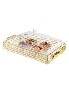 اشتري Serving Tray With Cover - Acrylic Spill Proof Rectangular Countertop Decorative Tray With Handle For Serving Appetizer, Breakfast, Candy, Sweets, Fruit, Bread tray (40.5×24.5×15 CM) في الامارات