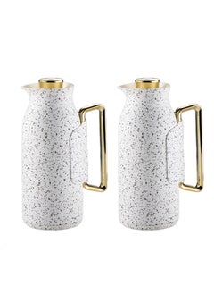 Buy Thermos Set of 2 Pieces for Tea and Coffee from Petros White Granite/Golden Color 1Liter in Saudi Arabia