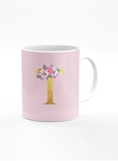 اشتري Stylizedd Designer Printed Coffee Mug 11oz Ceramic Personalised Gift Mugs Cup -Custom Monogram Initial Letter Floral Pattern Alphabet - T  (Pink ) في الامارات