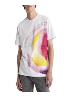 Buy Calvin Klein Jeans Men's Short Sleeve Watercolor Circle Logo Crewneck T-Shirt, Brilliant White in Egypt