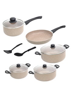 اشتري Auroware 11 Pcs Non Stick Cookware Set Dishwasher safe PFOA Free Casserole with Lid Frying Pan Saucepan with Lid Kitchen Utensils في الامارات