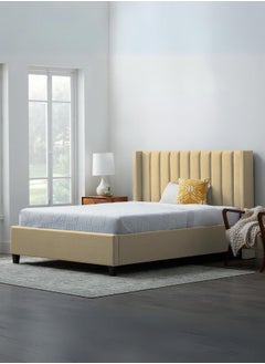 Buy Audrey Tufted Upholstered Bed 200x200 Super King Size Beige Color in UAE