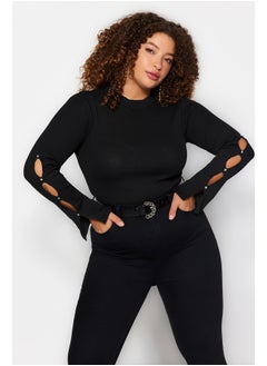 Buy Black Turtleneck Straight Bodycone Polyelite Knitwear Plus Size Blouse TBBAW24AF00021 in Egypt