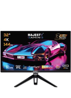 Buy Majesty 32 Inch 4K UHD Gaming Monitor 3840x2160, IPS, 144Hz, 1ms GTG, HDR400, 1.07B Color, sRGB 100%, Free SYNC, DisplayPort, HDMI 2.1, VESA, USB-C 65W in Saudi Arabia