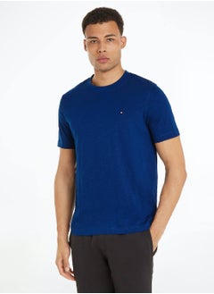 Buy Men's Textured Featuring a Crew Neck T-Shirt -  Pure organic slub cotton, Blue in UAE