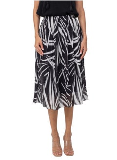 اشتري Black and White Pleated Midi Skirt - High-Waisted Abstract Print Skirt في الامارات