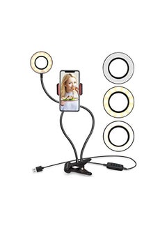 Buy Selfie Ring Light With Cell Phone Holder Stand For Live Stream/Makeup, Clip On, Flexible Arms in Saudi Arabia