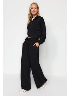 Buy Black Thick Extra Wide Leg High Waist Knitted Sweatpants TWOAW24EA00043 in Egypt
