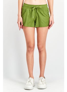 Buy Women Drawstring Printed Logo Short, Green in UAE