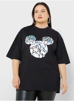 Buy Mickey Plus Size Oversize Front & Back Foil Print T-Shirt in UAE