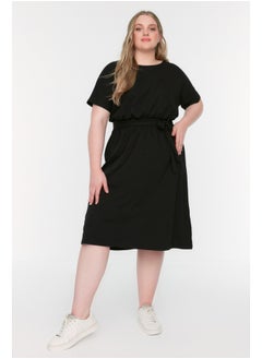 Buy Black Belted Knitted Crew Neck Dress TBBSS22AH0242 in Egypt