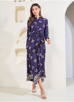 اشتري Block Print Handkerchief Hem Midi Dress with Self Tie Up في السعودية