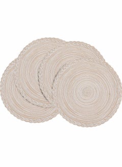 Buy Homing Round Placemats Set of 4 for Dining Table – Woven Heat Resistant Anti-Slid Cotton Kitchen Table Mats 14 Inch, Easy to Care, Beige in UAE
