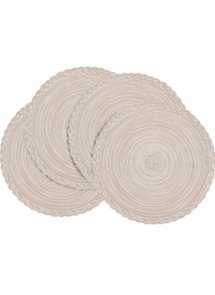 Buy Homing Round Placemats Set of 4 for Dining Table – Woven Heat Resistant Anti-Slid Cotton Kitchen Table Mats 14 Inch, Easy to Care, Beige in UAE