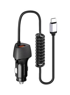 Buy RIVERSONG Dual Port 38W Pd Fast Charging And QC 3.0 Port Car Charger With Built In Type-C Cable, CC38-T, Black in UAE