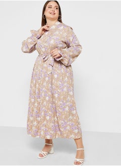 Buy Pleated Print Dress in UAE