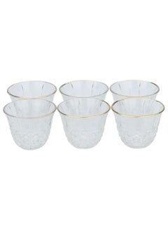 Buy Set of Arabic coffee cups in transparent glass with golden line in Saudi Arabia