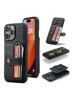 Buy Wallet Case for Apple iPhone 14 Pro, 2 in 1 Detachable Back Cover, Premium Leather with Credit Card Holder, Durable Shockproof Fashion Designs Cover (Black) in UAE