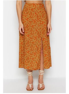 Buy Orange Ethnic Patterned Slit Detailed Midi Woven Skirt TWOAW22ET0447 in Egypt