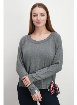 Buy Women Round Neck Long Sleeve Solid Sweatshirts, Grey in Saudi Arabia