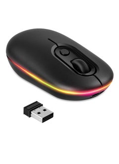 اشتري Wireless Mouse for Laptop, Rechargeable Wireless Mouse with Adapter, Two Modes (BT 5.2 + 2.4G Wireless), Ultra-Thin/Silent , Light Up Mouse with LED Lights for PC/Tablet/LaptopBlack في السعودية