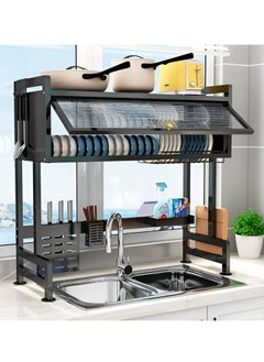 اشتري Heavy Duty Over The Sink Dish Drying Stand 3 Tier Large Dish Rack Over The Counter Dish Drying Rack for Kitchen Sink Shelf with Door Dish Organizer with Dust-Proof Cabinet (3 TIER with SHELF) في الامارات