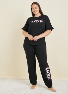 Buy Plus Love Yourself Ruffle Sleeve T-Shirt & Graphic Cuff Pyjama Set in Saudi Arabia