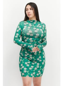 Buy Women Floral Printed Mini Dress, Green Combo in Saudi Arabia