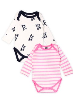 اشتري Kidbea  Organic cotton baby Pack of 2 onesies Unisex | Dog and Strips - Pink في الامارات