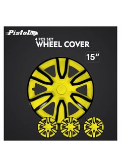 Buy Pistol - Wheel Cover Kit 15'' Inch 4PC Automotive Wheel Hub Wheel Cup / Cap with Universal Snap-On Retention Rings Yellow&Black - WJ5087 BY-15'' in Saudi Arabia