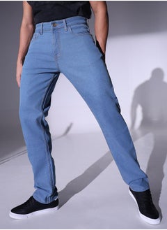 Buy Relaxed Fit Mid Wash Clean Look Jeans in Saudi Arabia