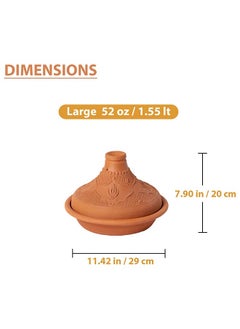 Buy Handmade tagine pot moroccan for cooking - Lead free earthenware pot - Embossed Pattern Tagine Pot Oven Safe - 100% Natural & Safe for Health - eco friendly terracotta pots 11.42 inches in UAE