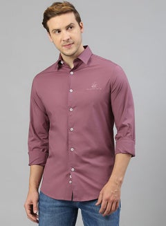 اشتري Men's Collared Neck with Long Sleeve Shirt In Purple في الامارات