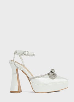 Buy Jewelled Bow Satin Platform Pump in Saudi Arabia