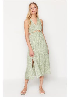 Buy Green Floral Cut Out/Window Detail Shift/Straight Cut Viscose Maxi Woven Dress TWOSS22EL00638 in Egypt