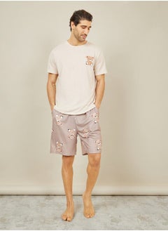 اشتري Teddy Print Crew Neck T-shirt and AOP Short Set في السعودية