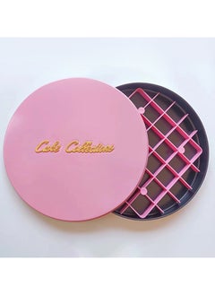 Buy Non-stick Cake Serving Tray With Plastic Dividers, Basbousa Dessert Round Baking Pan With Slicer(Pink 35*4 cm) in UAE