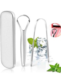 Buy Adult tongue scraper stainless steel metal tongue scraper professional oral care tongue brush improve bad breath fresh breath with metal storage box 2 packs in Saudi Arabia