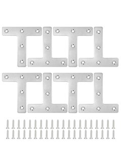 Buy 8pcs Flat Corner Brace with Screws, Stainless Steel T Shaped Brackets for Wood Desk Chair Cabinet Drawer Closet Frame Furniture Joint Repair (80x80x1mm) in UAE