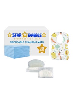 Buy Star Babies Combo Pack (Disposable Changing mat 30pcs, Disposable Bibs 30pcs with  Disposable Breast Pad 5pcs) - Blue in UAE