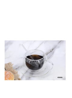 Buy Double glass mug 250 ml with saucer and spoon, Oxford OXFSSGO65 in Egypt