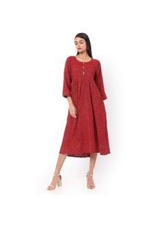 Buy SOFT RED COLOUR FRONT BUTTONED THREE FORTH SLEEVES CASUAL SHORT ARABIC JALABIYA KAFTAN DRESS in Saudi Arabia