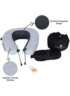 Buy Travel Pillow: 1-Piece Memory Foam Neck Pillow, Light Weight, Comfortable Suitable For Airplane Travel and Gifting With Ear Plugs, Eye Mask, And Luxury Mesh Bag Grey in Saudi Arabia