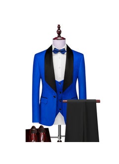 Buy 2023 Jacquard Mens Suit Slim Fit Wedding Set Blue in Saudi Arabia