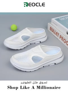 Buy Large Size Casual Shoes Half-mugs Thick Soles Comfortable Uppers Mesh Breathable Sneakers Unisex White in UAE