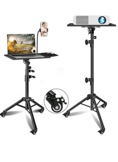 Buy Universal Workstation Projector Tripod Stand with Wheels, Phone Holder [Adjustable Height upto 61” Tiltable 180 Degrees] Rolling Laptop Desk Tripod For Stage, Studio in UAE