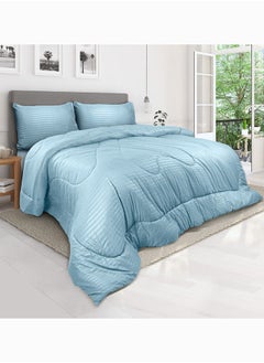 اشتري Down Alternative Comforter  Set -Ultra Soft Brushed Stripe Microfiber Fabric, 200GSM Soft Fibersheet Filling, Size : King  240 x 260cm , Color: Aqua في الامارات