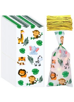 اشتري 100 Pcs Jungle Animal Party Favors Bags Safari Animal Plastic Goody Treat Bags Safari Jungle Cellophane Gift Bags With Ribbons For Baby Shower Favors Jungle Theme Party Supplies For Birthday Party في الامارات