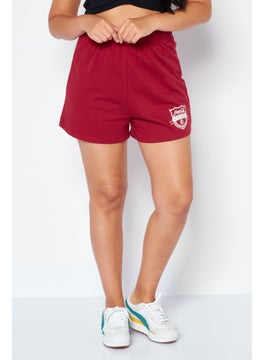 Buy Women Graphic Print Basic Shorts, Maroon in Saudi Arabia