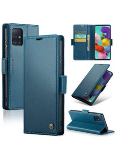 Buy CaseMe Flip Wallet Case For Samsung Galaxy A51 4G/M40S RFID Blocking PU Leather Wallet Flip Folio Case with Card Holder Kickstand Shockproof Phone Cover - Blue in Egypt